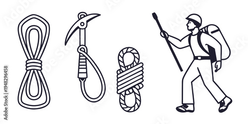 a person hiking with climbing gear Vector
