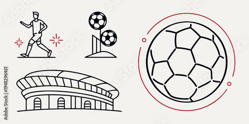 a soccer ball in a red circle with stadium and player icons Vector
