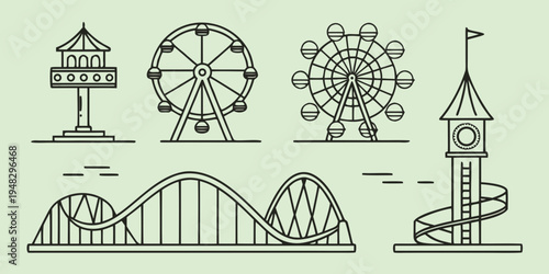 a set of amusement park rides and attractions Vector