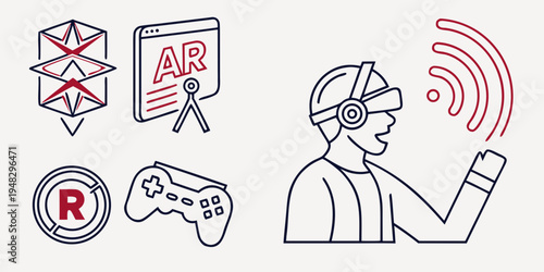 a man wearing virtual reality goggles Vector