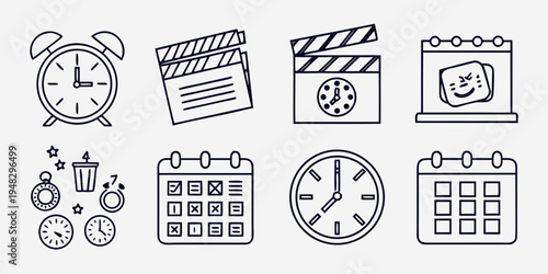 a collection of time and film related icons Vector