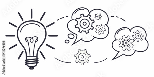 a light bulb with gears and thought bubbles Vector