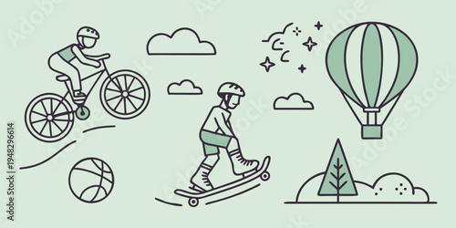 a set of illustrations of people enjoying outdoor activities Vector