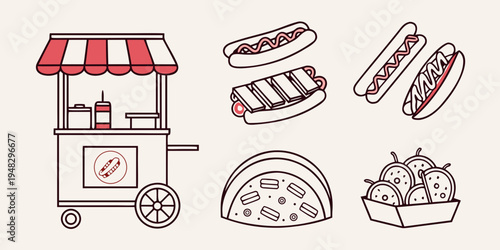 a hot dog cart with various food items Vector