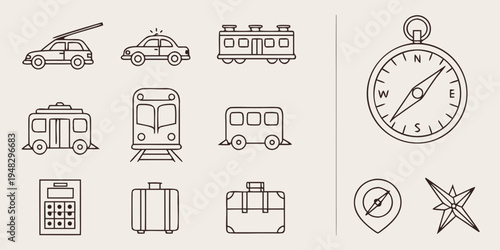 various travel related icons and symbols Vector