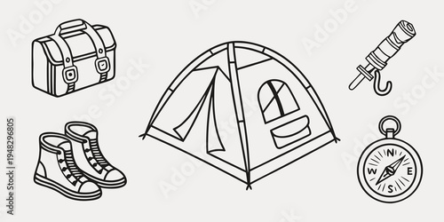 camping gear and accessories for outdoor adventure Vector
