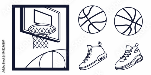 a basketball hoop with balls and sneakers Vector