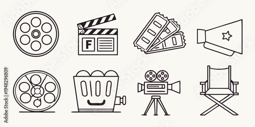 a set of film and movie production icons Vector