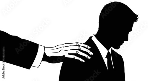 Hand on Shoulder Offering Support to Silhouette Businessman.