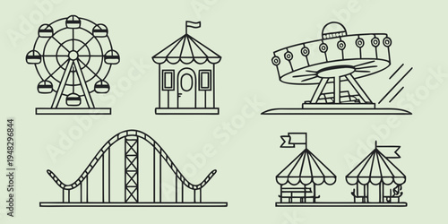 a set of six different amusement park rides and attractions Vector