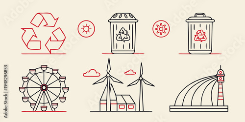 icons of recycling and sustainable energy sources Vector
