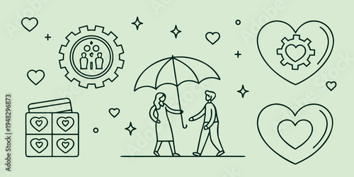 a couple holding an umbrella on a romantic day Vector