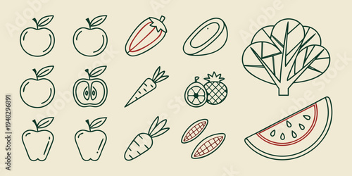 a collection of various fruits and vegetables Vector