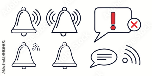 notification icons with bell and speech bubbles Vector