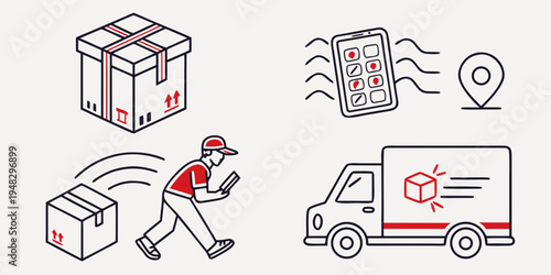 delivery services with packages and truck Vector