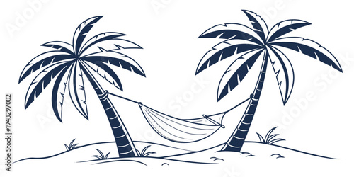 a hammock between two palm trees on a beach Vector
