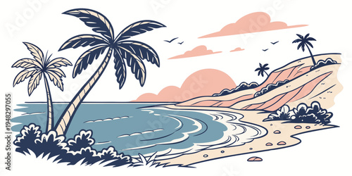 a tropical island with palm trees and a beach Vector