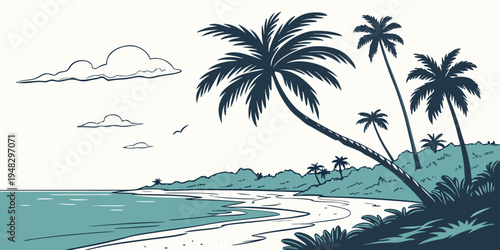 a tropical beach scene with palm trees Vector