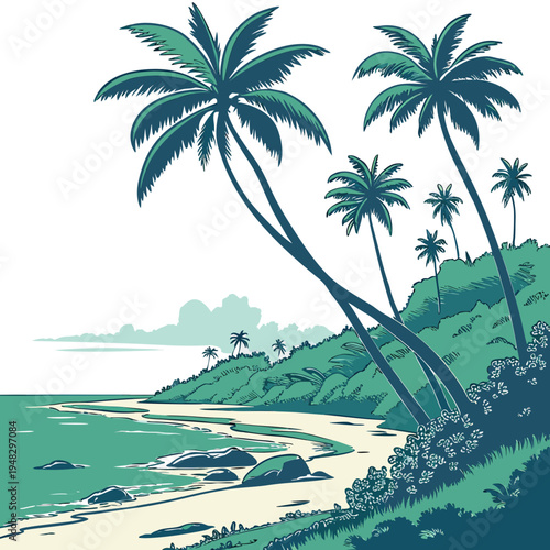 tropical island with palm trees on the beach Vector