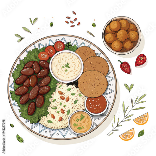 
Ramadan and ifter item food cup date drinks fruits vector illustration
