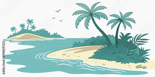 a tropical island with palm trees and sandy beach Vector