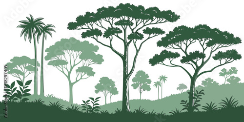 a group of trees on a hill Vector