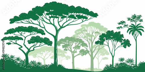 a group of trees with lush green foliage Vector