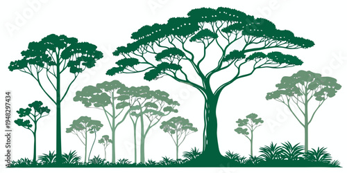 a group of trees with a large tree in the center Vector