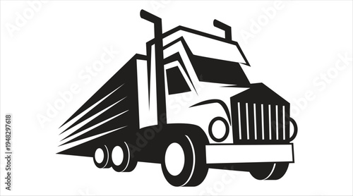 A black and white graphic illustration of a heavy duty semi truck Vector