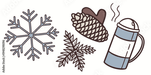 a thermos with a pinecone and snowflakes Vector