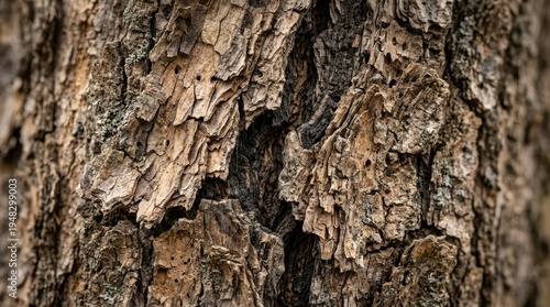 Close-up of Rugged Tree Bark Texture in Nature