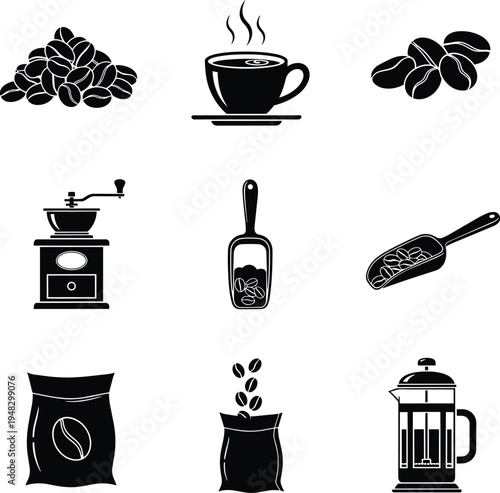 coffee beans cup grinder bag icons coffee beans cup grinder bag