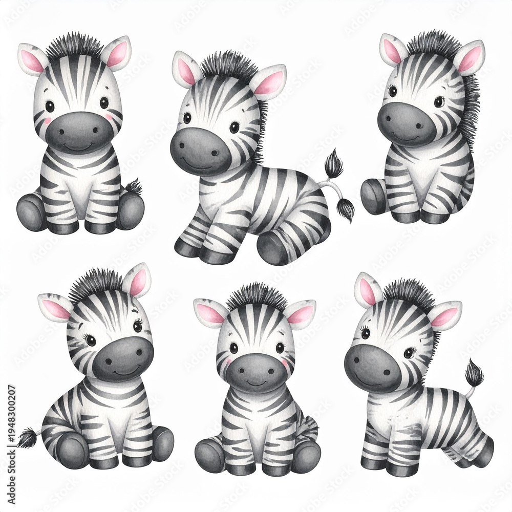 Fototapeta premium Vintage Aquarell-Plüschzebra Set 