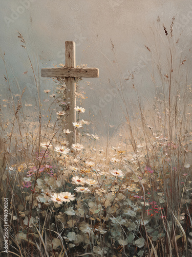 Easter Wildflower Cross Meadow Wall Art