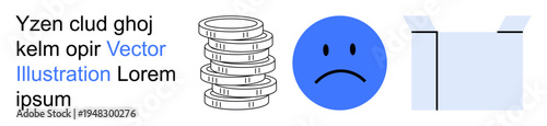 Financial struggles, bankruptcy, business loss, savings depletion, economic hardship, wealth reduction. Stacked coins, sad face open box. Financial struggles and bankruptcy conceptualized