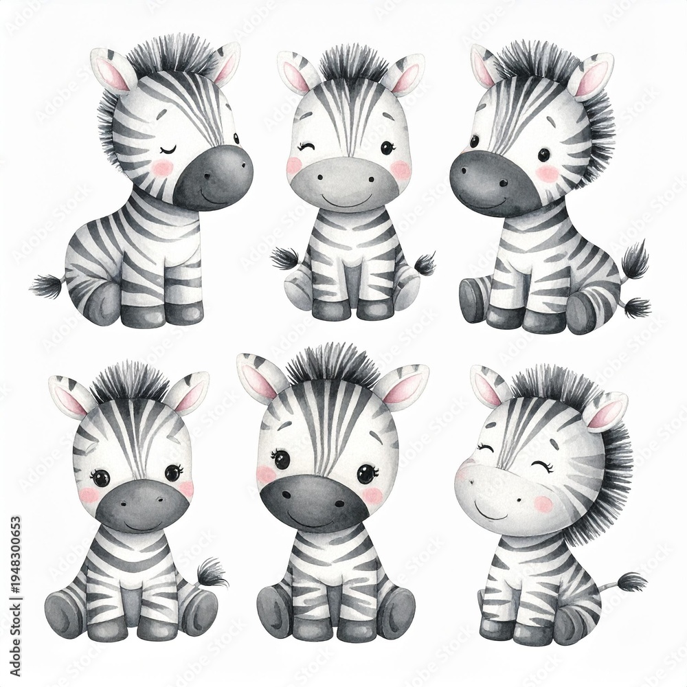 Fototapeta premium Vintage Aquarell-Plüschzebra Set 