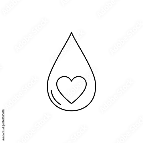 Minimalist Water Drop with Heart Outline Icon