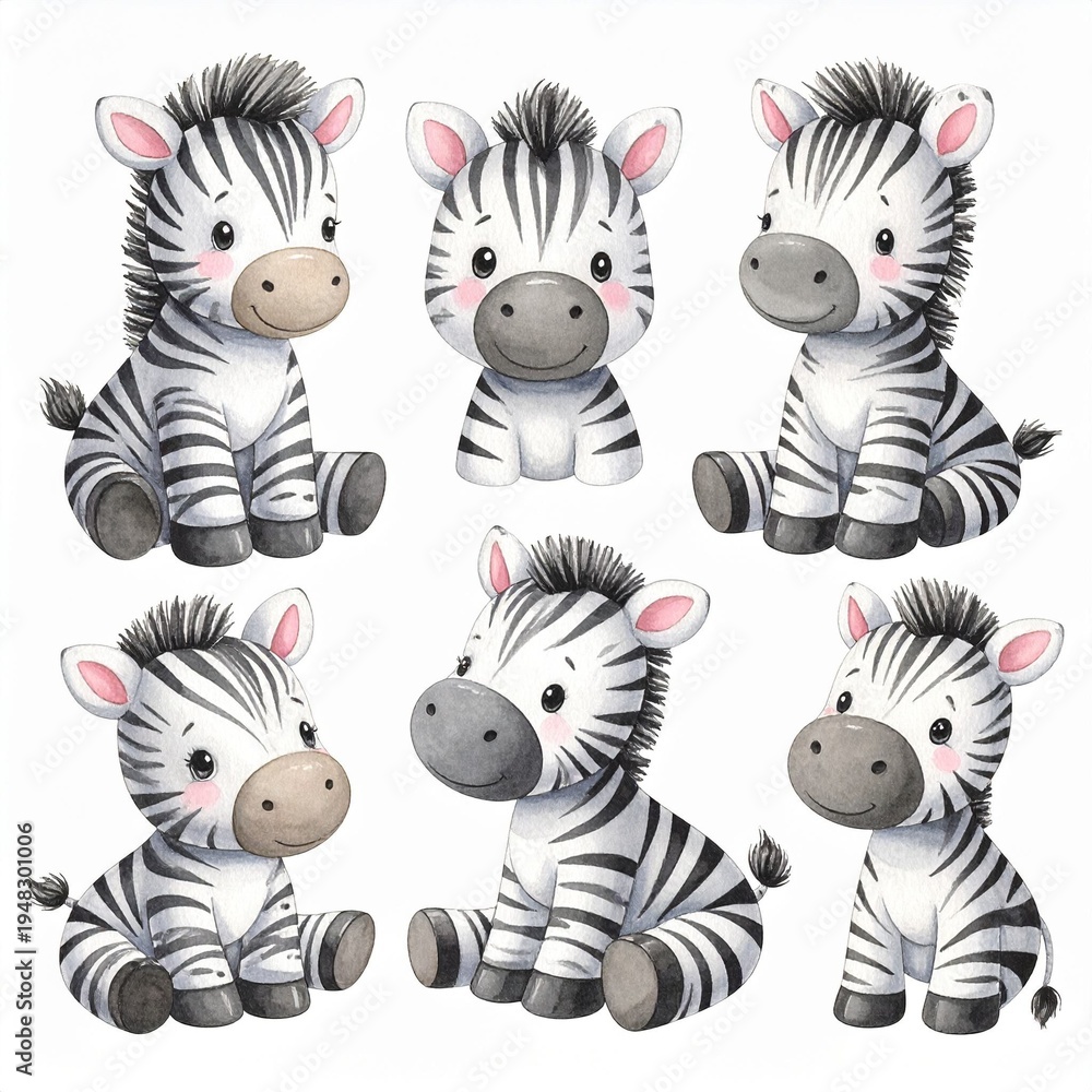 Fototapeta premium Vintage Aquarell-Plüschzebra Set 