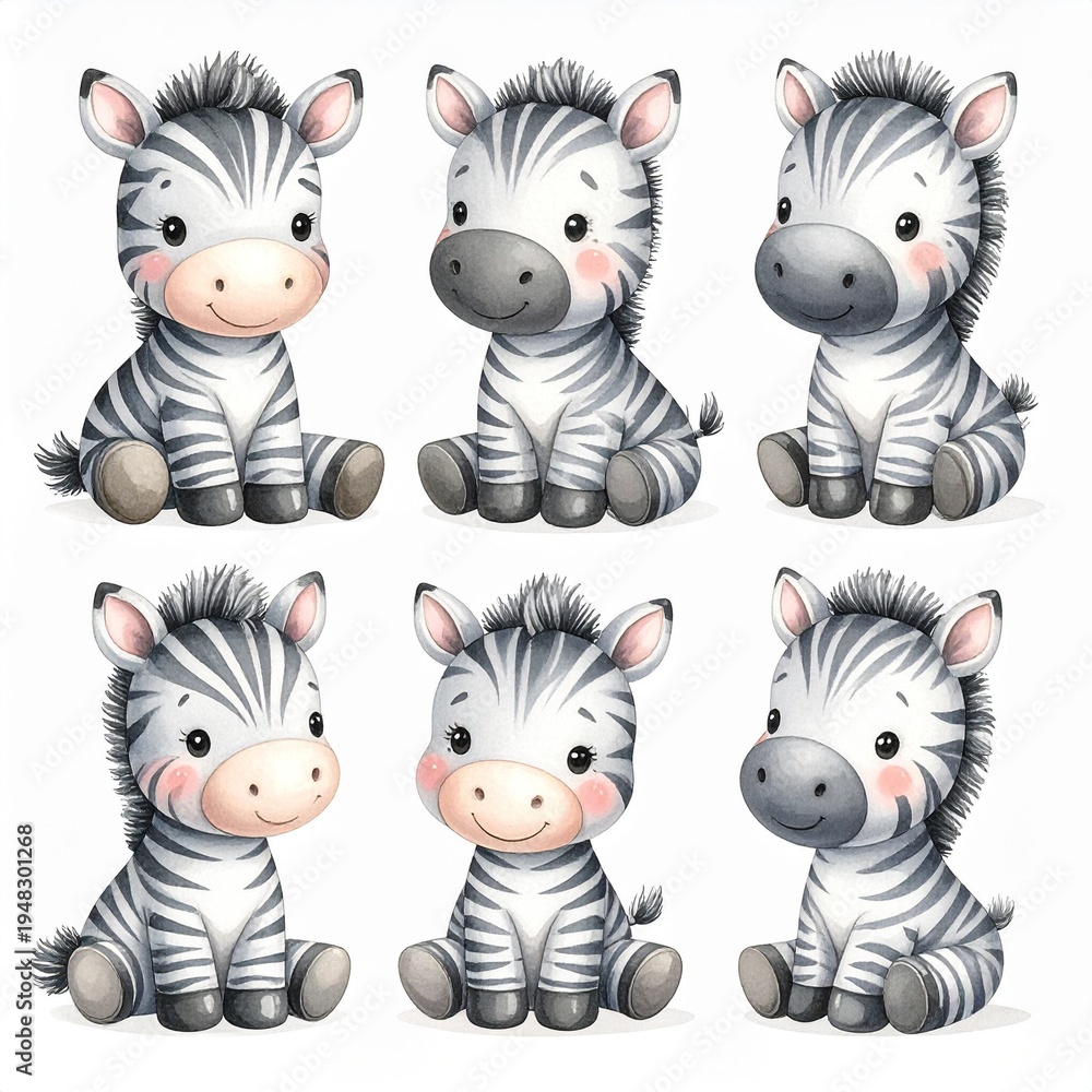 Fototapeta premium Vintage Aquarell-Plüschzebra Set 