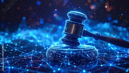 Digital Justice Conceptual Illustration Depicting Technological Advancements in Law and Judiciary.