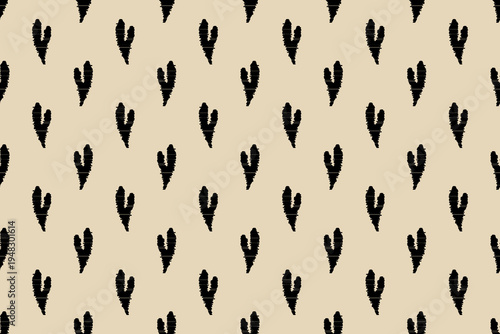 Retro Hand-Drawn Heart Pattern, Seamless Black Ink Sketch on Beige Background, Minimalist Abstract Fabric Design, Distorted Glitch Heart Vector Wallpaper, 1970s Inspired Textile Art.