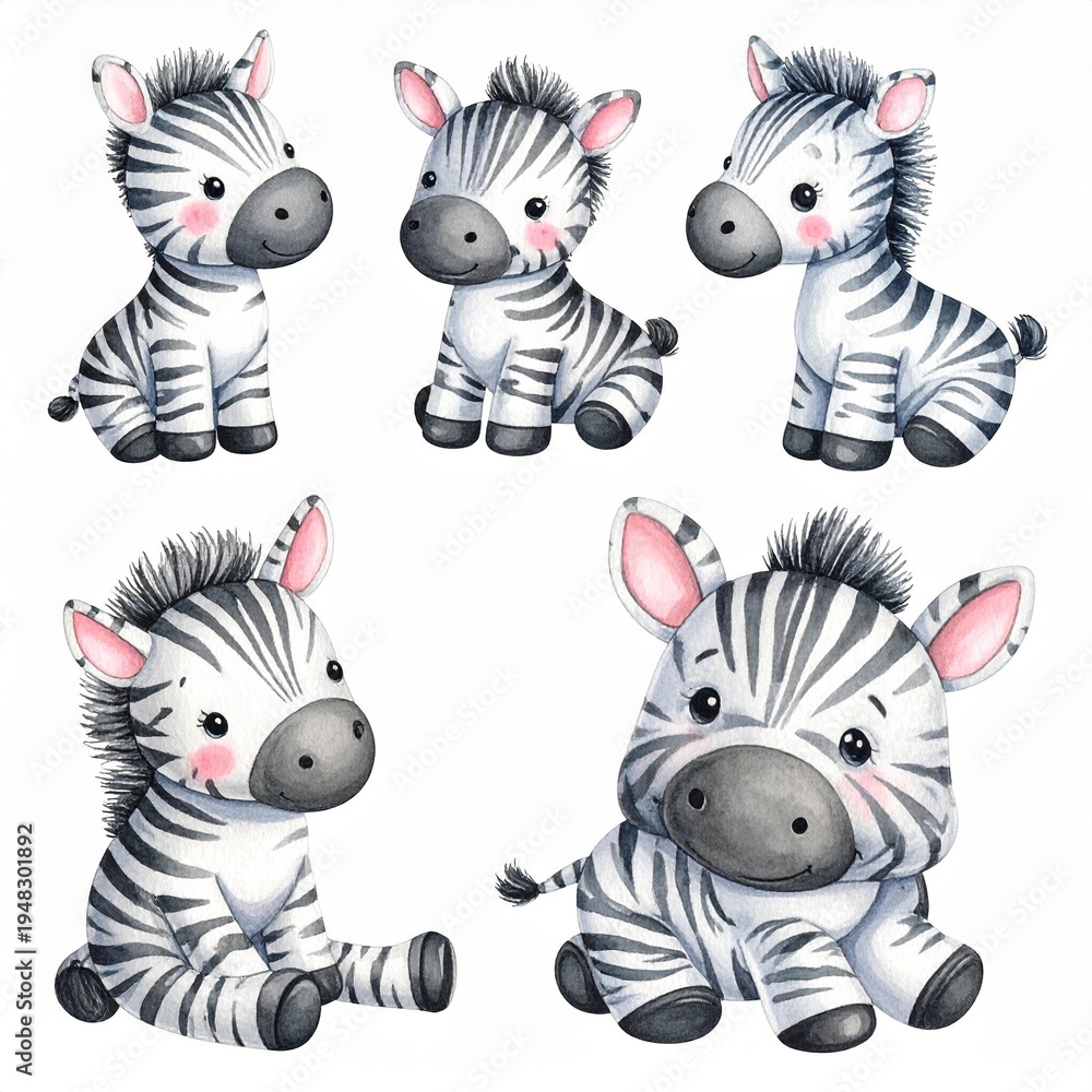 Fototapeta premium Vintage Aquarell-Plüschzebra Set 