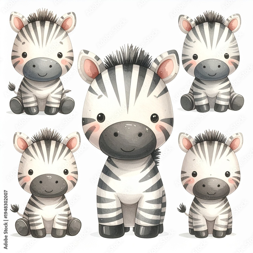 Fototapeta premium Vintage Aquarell-Plüschzebra Set