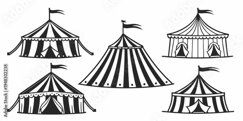 a set of black and white illustrations of circus tents Vector