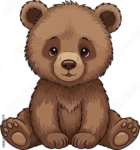 Cute Baby Bear Cartoon Vector Illustration, Adorable Teddy Bear Character Sitting Isolated on White Background
