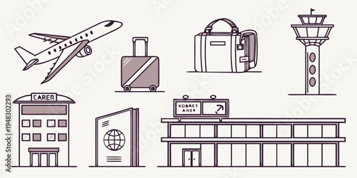 a collection of airport and travel related icons Vector