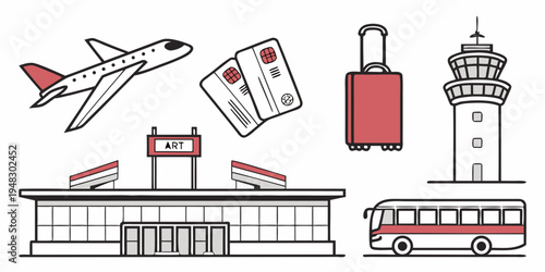 a travel and transportation illustration with various icons Vector