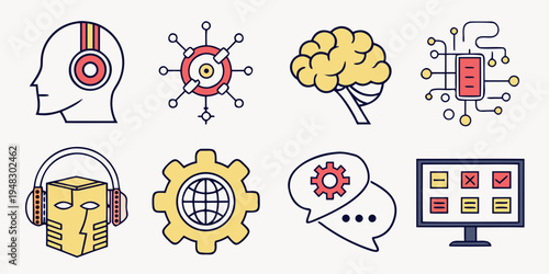 a collection of icons representing artificial intelligence and machine learning concepts Vector