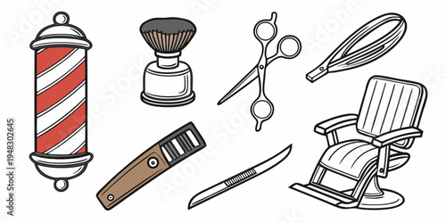 a collection of barber tools and furniture Vector