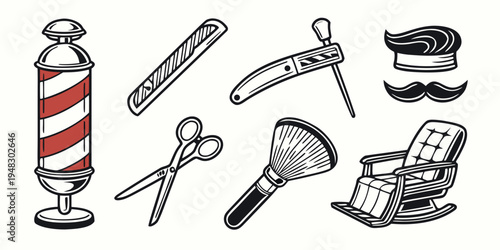 a collection of barber shop tools and equipment Vector